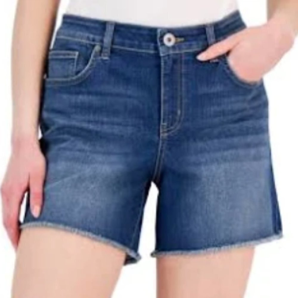 Style & Co High Rise Fray Hem Denim Shorts - Blue - size 18 - Picture 10 of 10